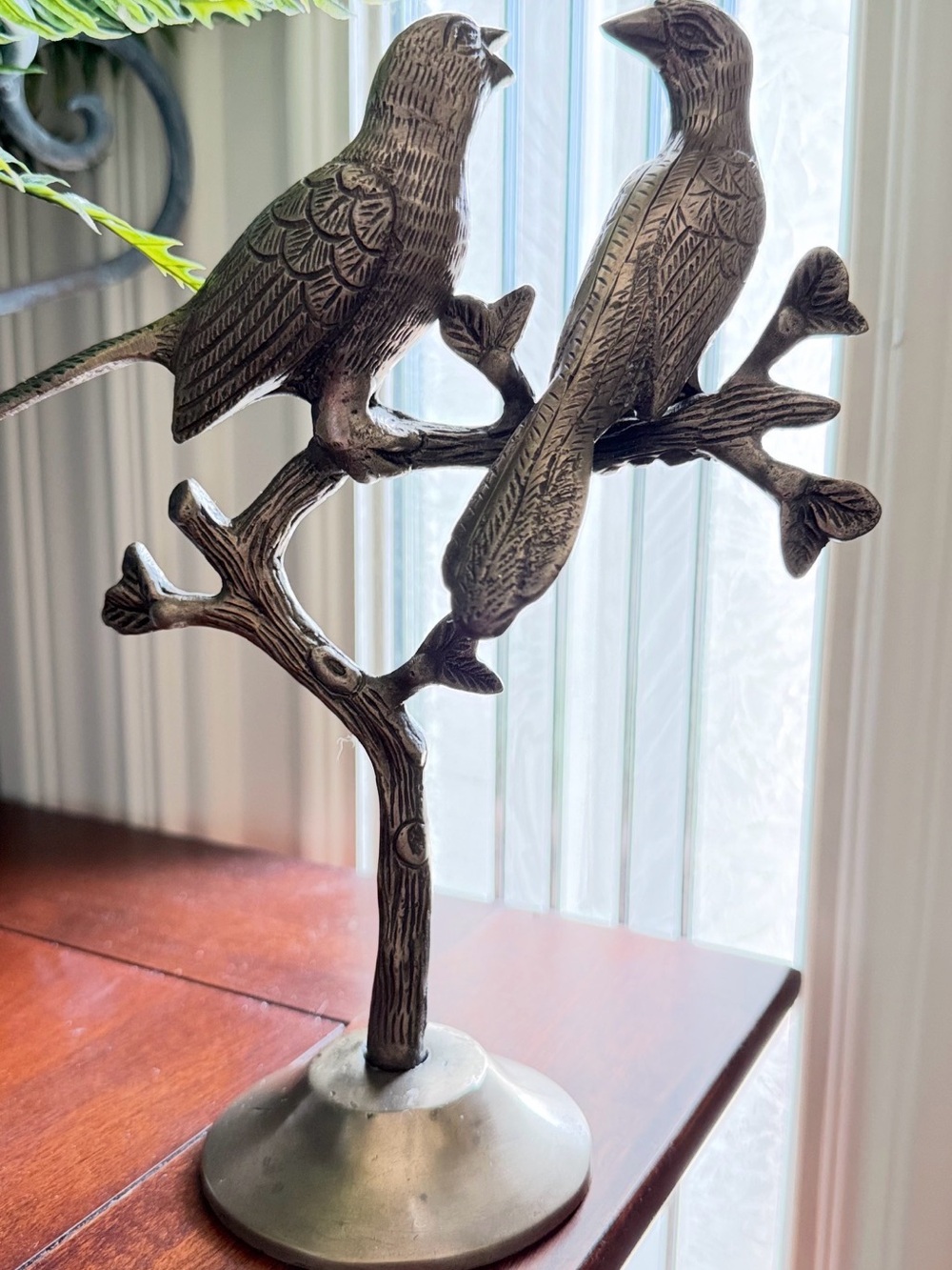 VTG Brass Pair of Birds on Branch Figurine – 9.5" Mid-Century Songbird Statue
